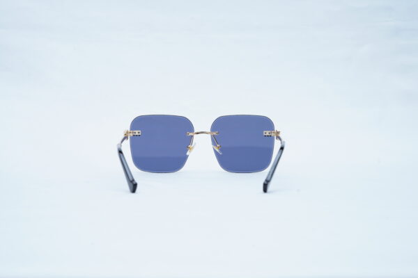 CARTIER Gold Hardware Rimless Square Shades – Luxury Dark Blue Sunglasses