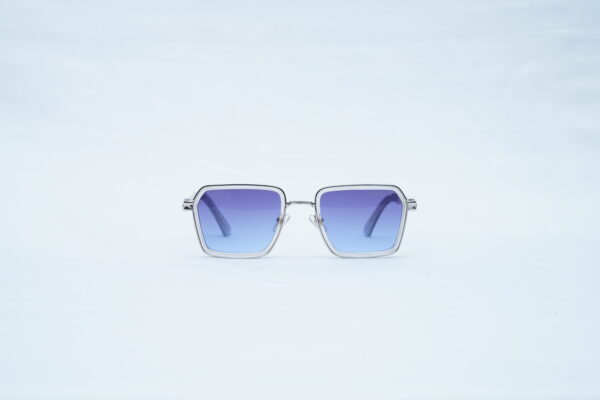 MAYBACH Silver Wire Angular Square Shades – Luxury Blue Gradient Sunglasses