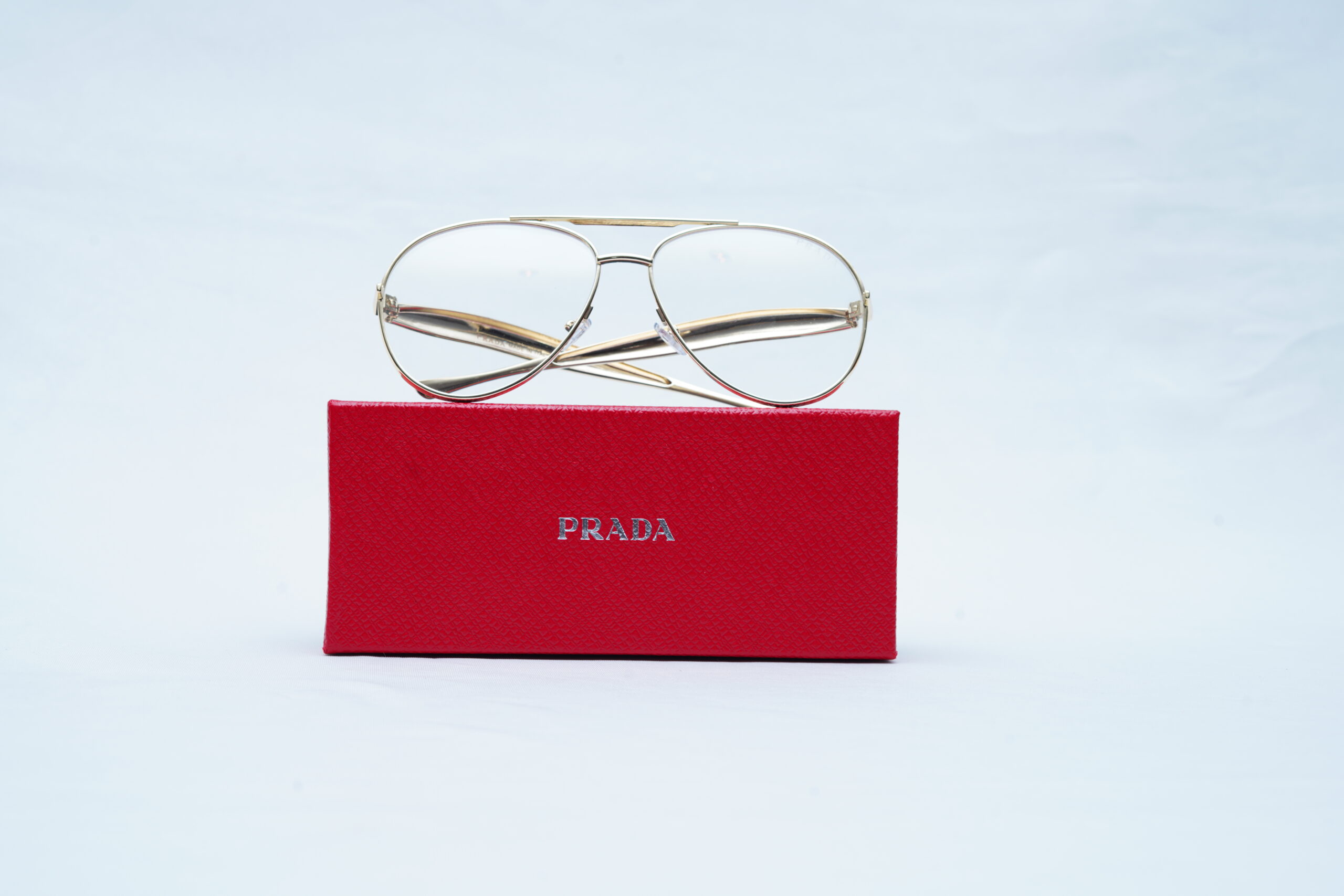 PRADA Gold Wire Classic Pilot Shades – Luxury Clear Lens