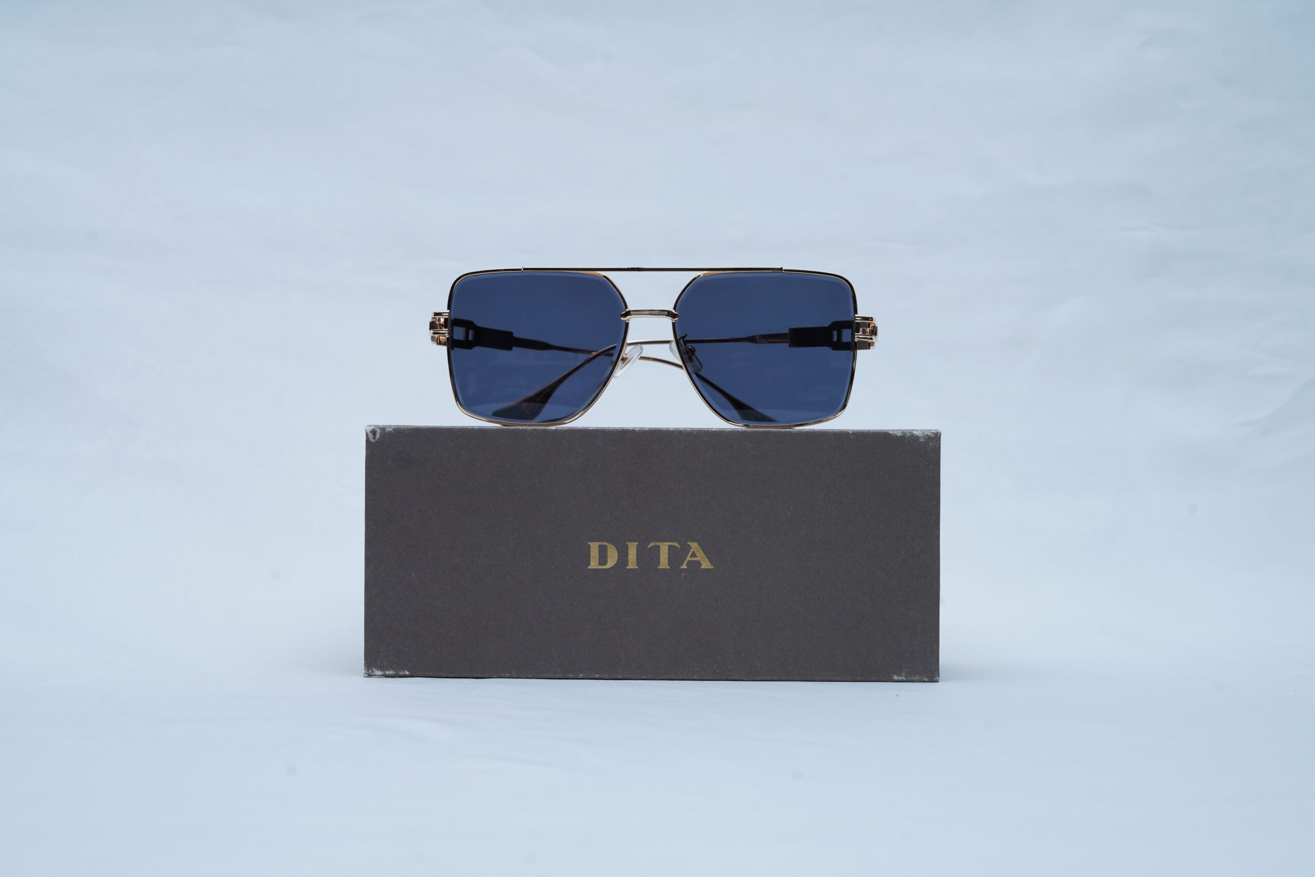 DITA Gold Wire Angular Pilot Shades – Luxury Dark Blue Sunglasses