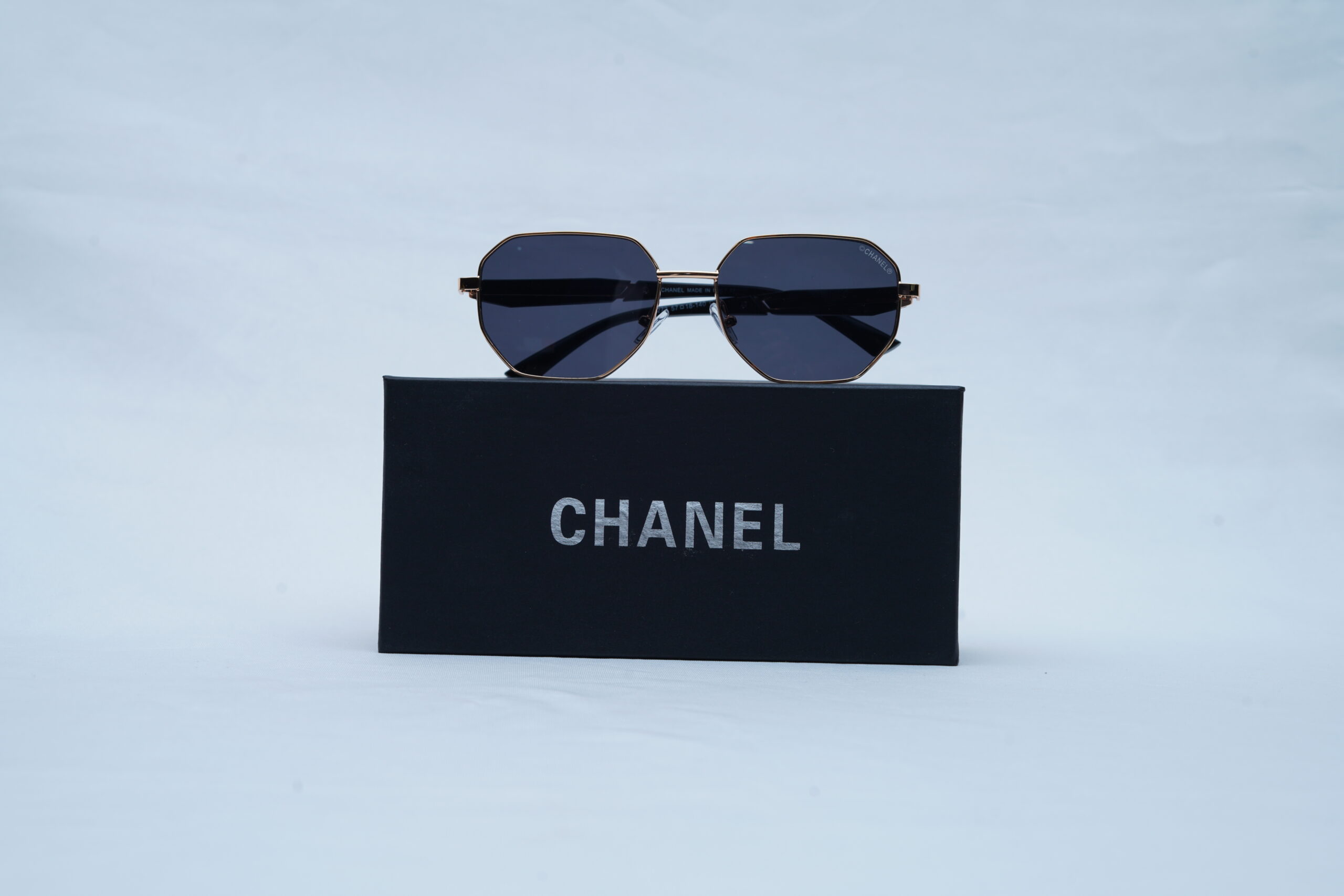 CHANEL Gold Wire Angular Round Shades – Luxury Dark Blue Sunglasses