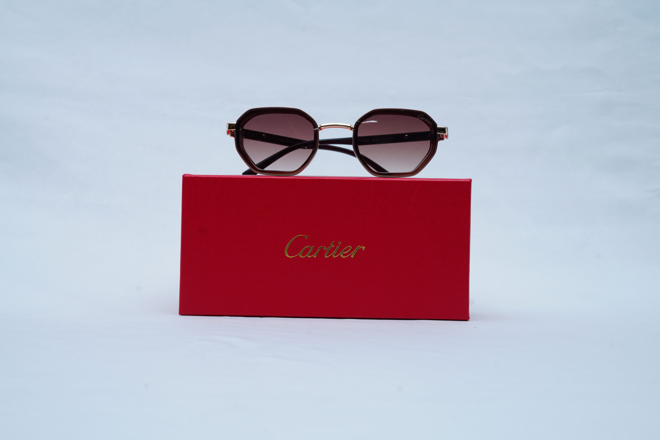 Cartier Hexagonal Sunglasses - Tortoise and Rose Gold Frame with Gradient Brown Lenses