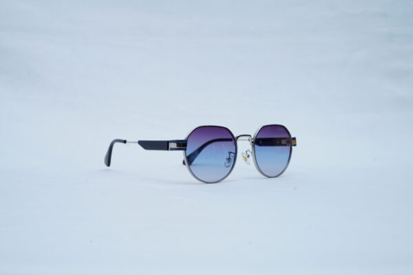 CARTIER Silver Wire Angular Round Shades – Luxury Blue Gradient Sunglasses