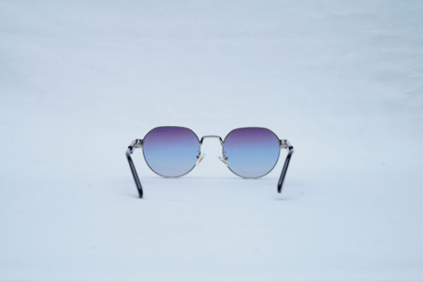CARTIER Silver Wire Angular Round Shades – Luxury Blue Gradient Sunglasses