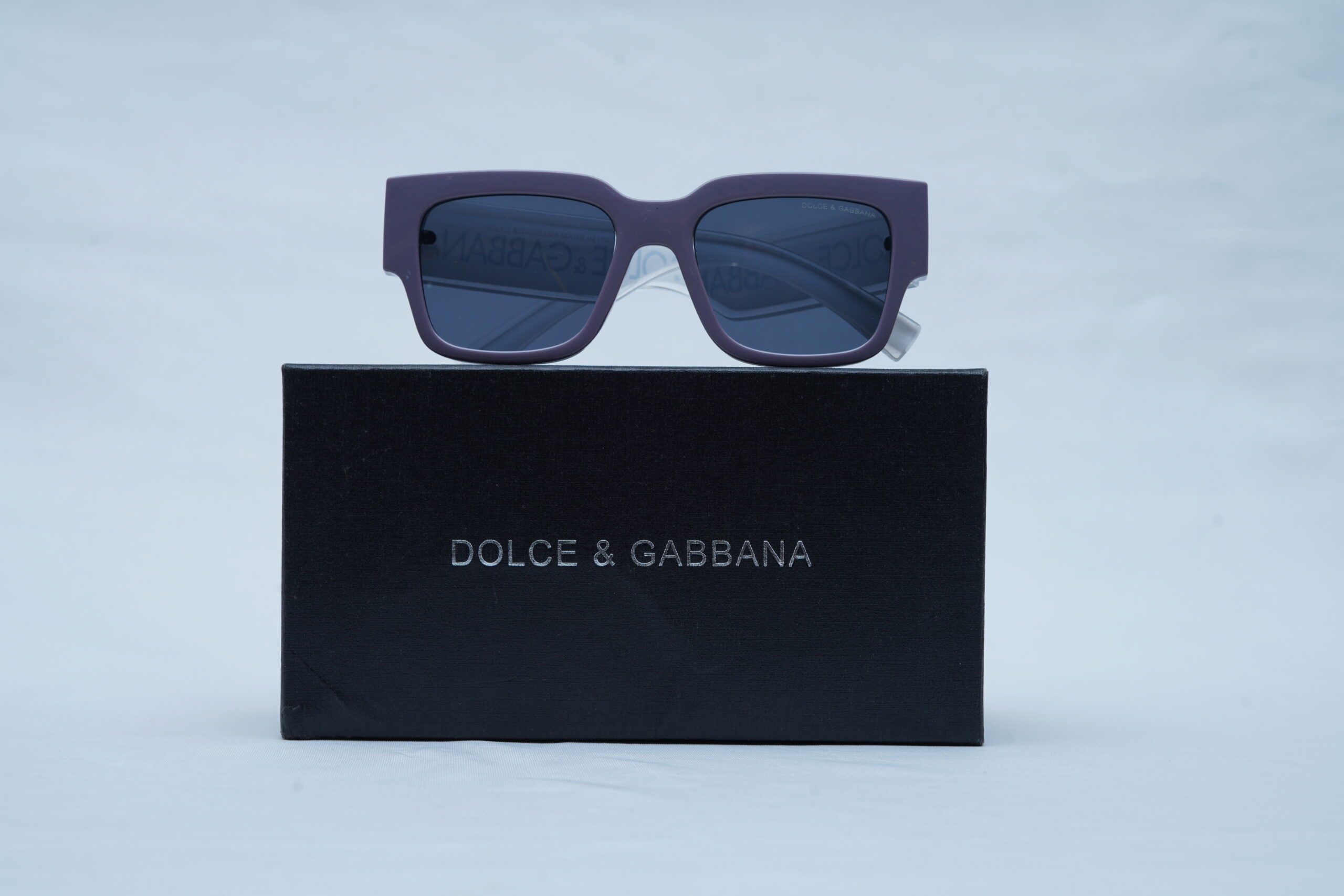 Dolce & Gabbana Chunky Square Sunglasses - Matte Purple Frame with Solid Grey Lenses