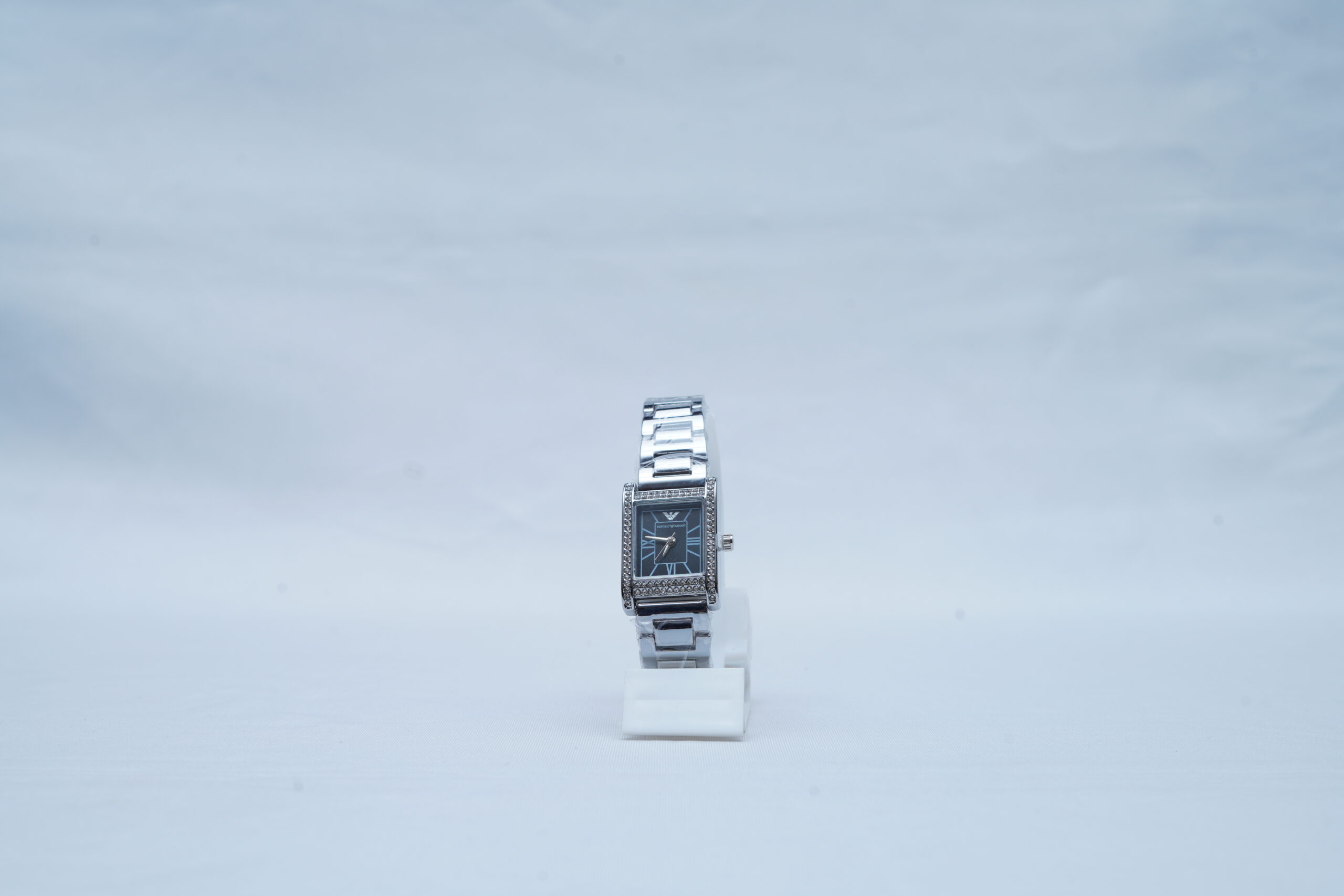 Luxury Women's Square Diamond Watch - Silver Link Bracelet with Black Dial