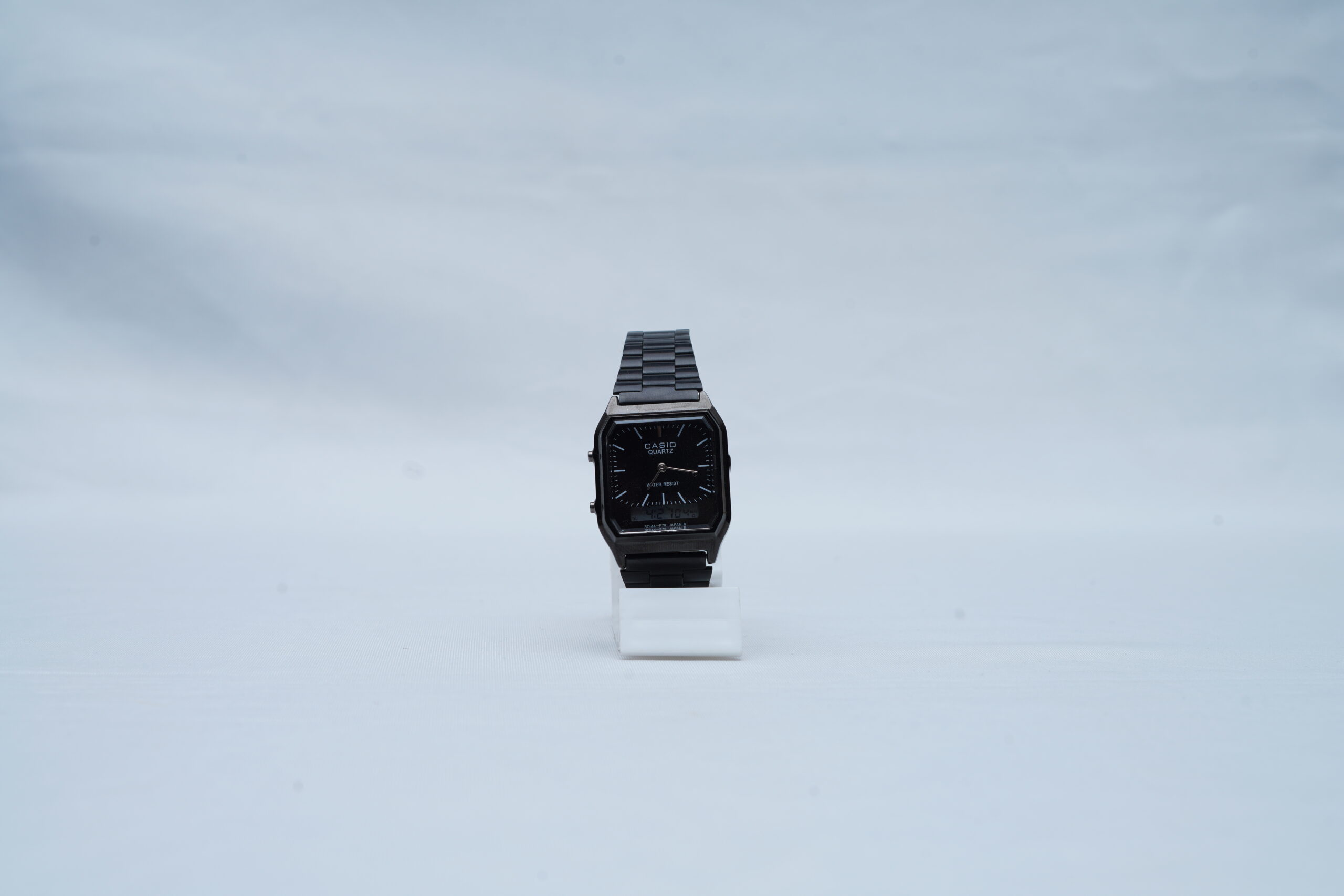 Casio Quartz Water Resist Ana-Digi Watch - Stealth Black Metal Band with Dark Dial