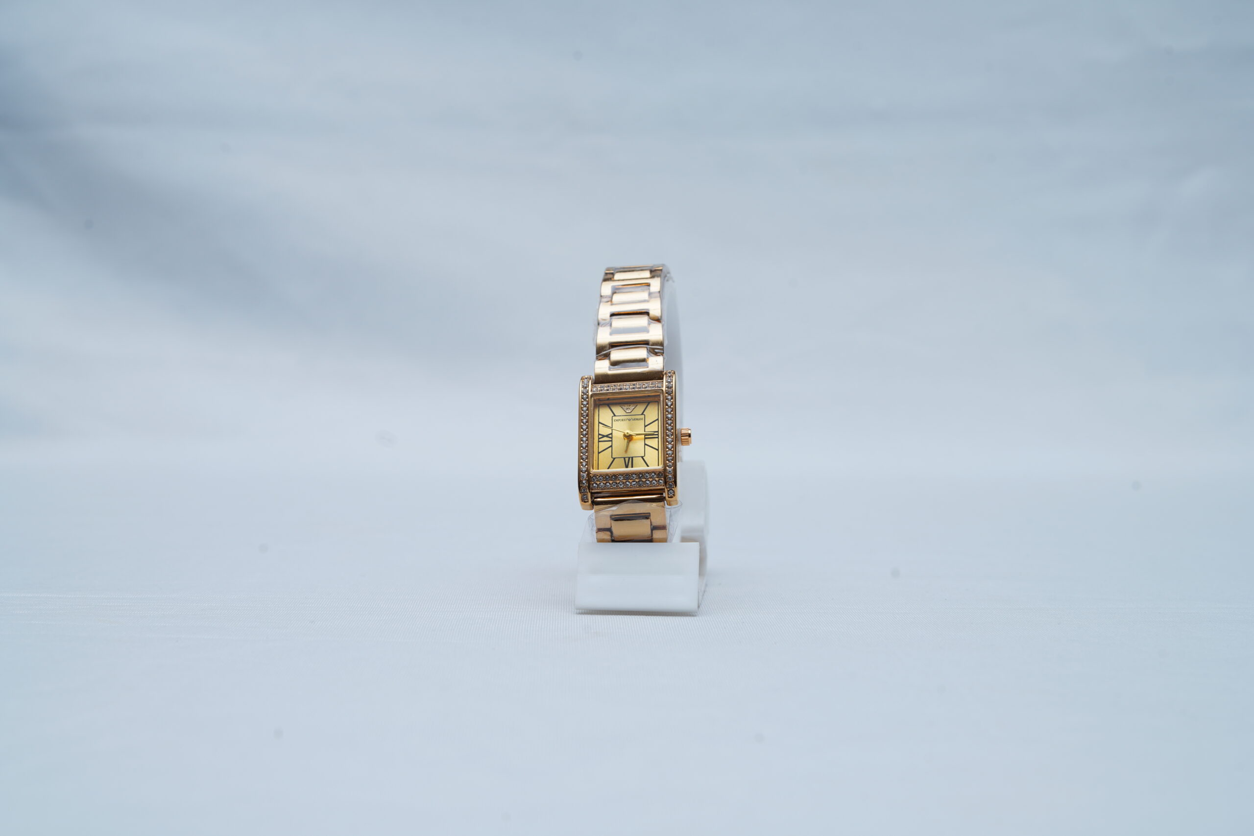 Emporio Armani Genni Rectangular Crystal-Embellished Gold-Tone Women's Watch