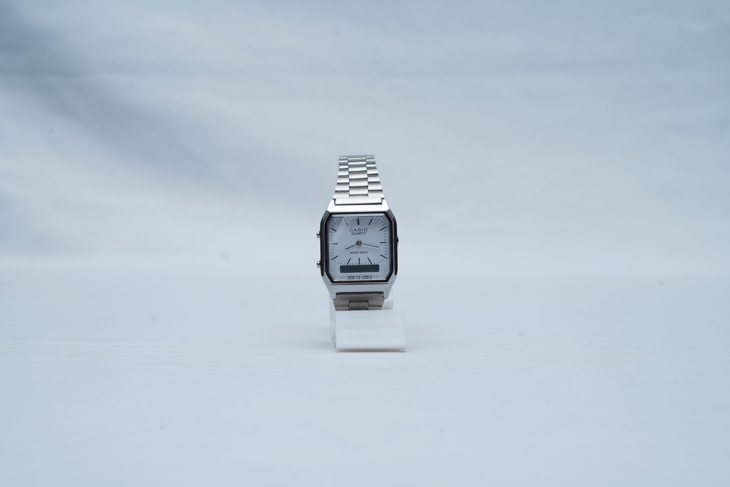 Casio Vintage Ana-Digi White Dial Stainless Steel Watch
