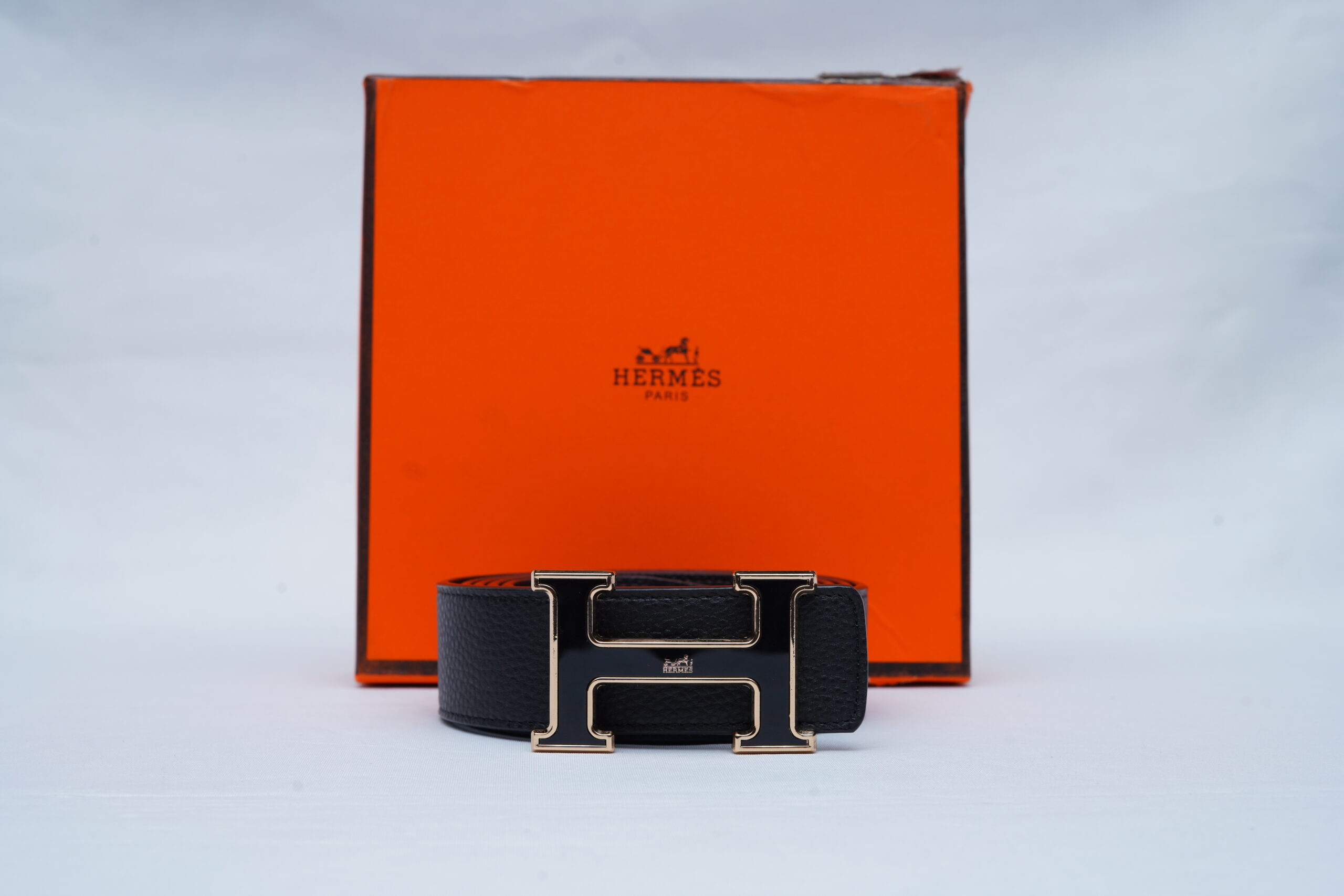 Hermes Constance Style Men's Black Textured Leather Belt