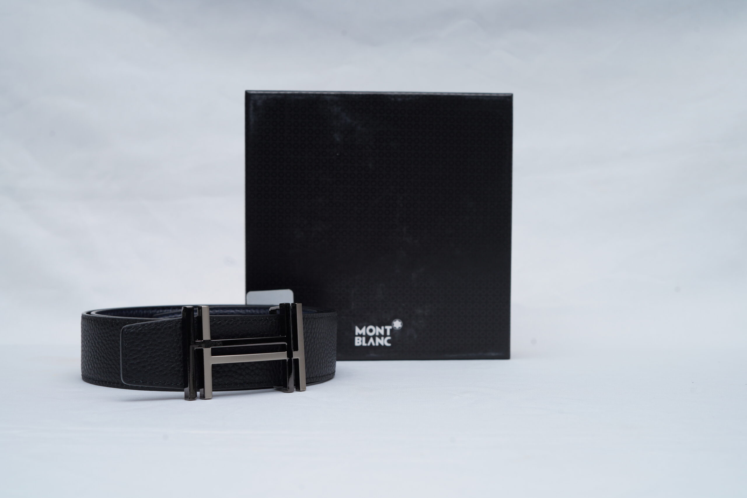 Mont Blanc Men's Black Textured Leather Belt