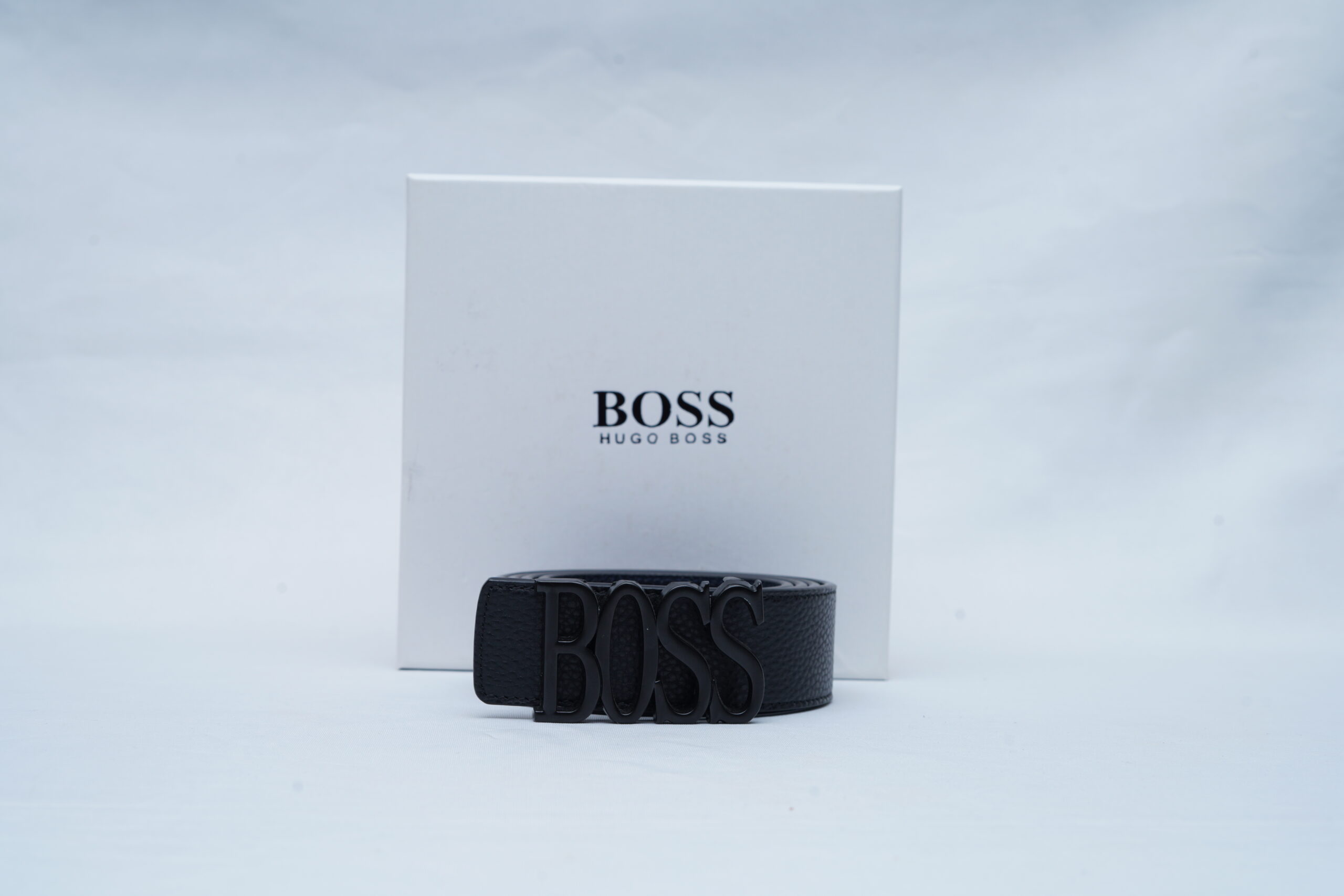 BOSS Men's All-Black Luxury Grained Leather Belt