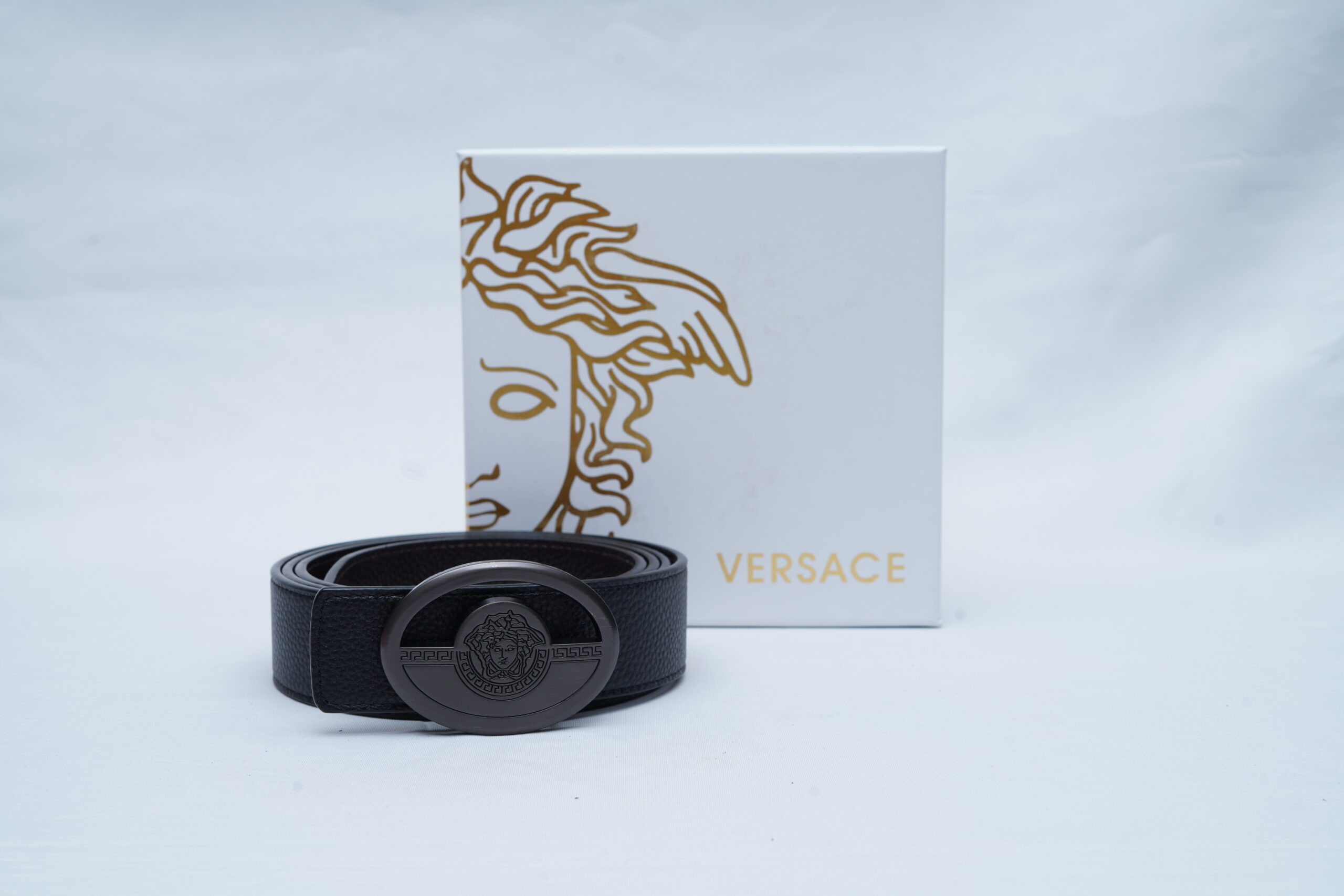 Versace Medusa Grained Leather Belt