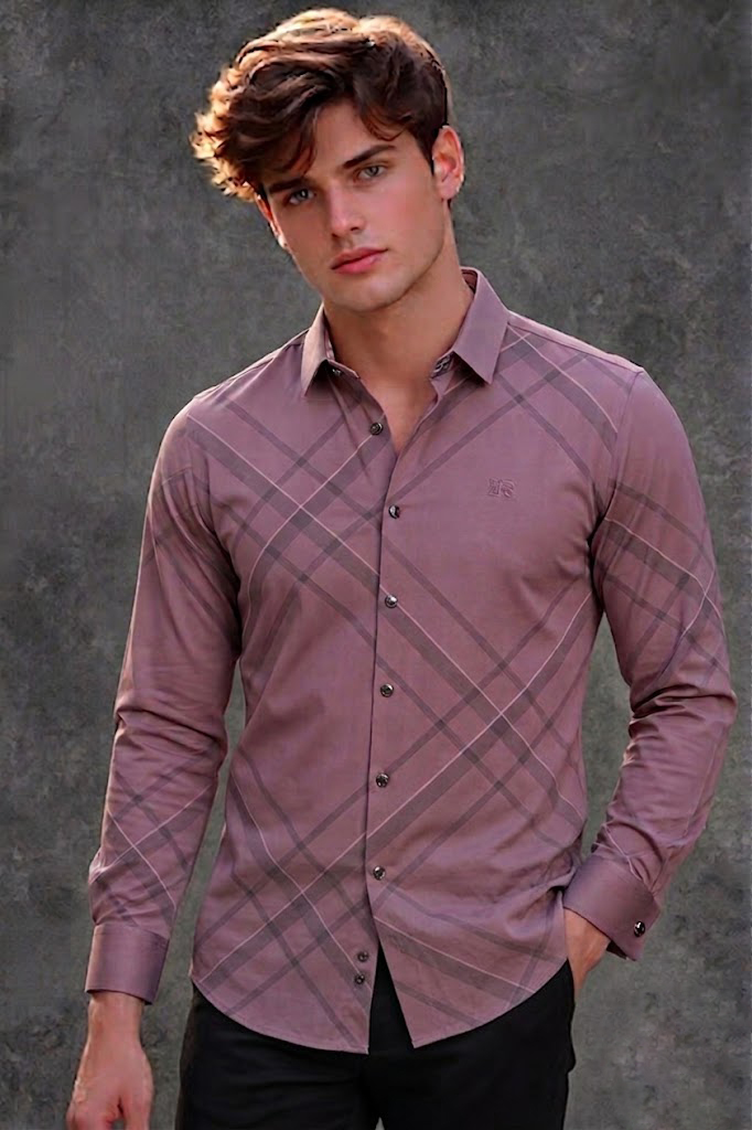 Burberry Men's Brown Striped Casual Shirt