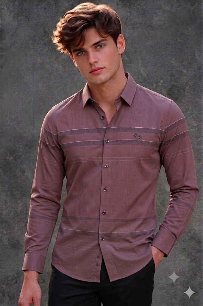 Burberry Men's Brown Striped Casual Shirt