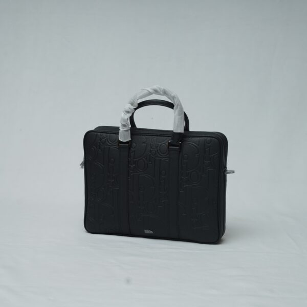 Dior Oblique Embossed Black Calfskin Zipped Briefcase Laptop Bag