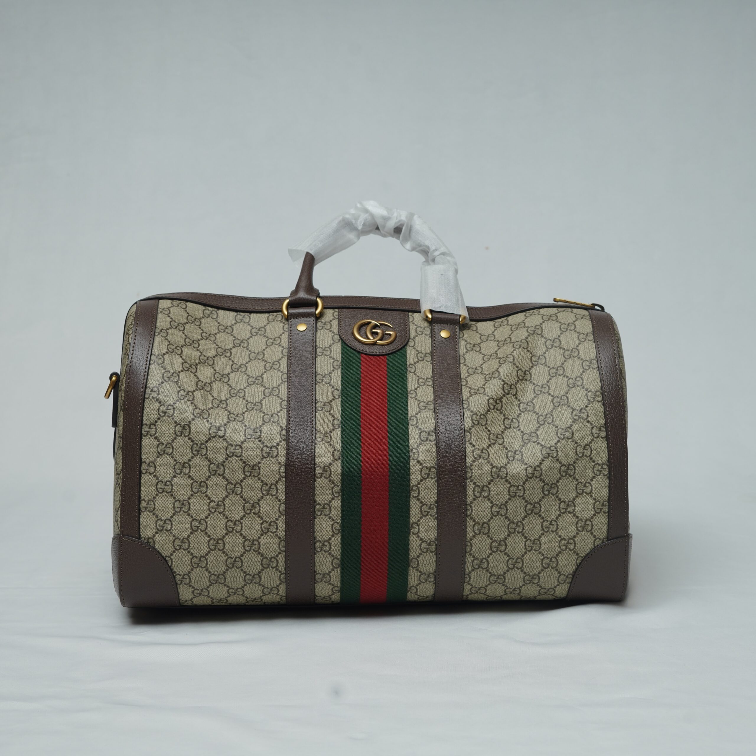 Gucci Ophidia Medium GG Supreme Monogram Canvas Duffle Bag with Web Stripe