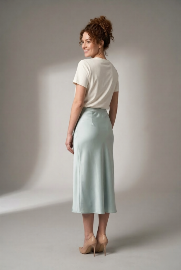 Off-Shoulder Draped Top and Silver Metallic Satin Maxi Skirt Set