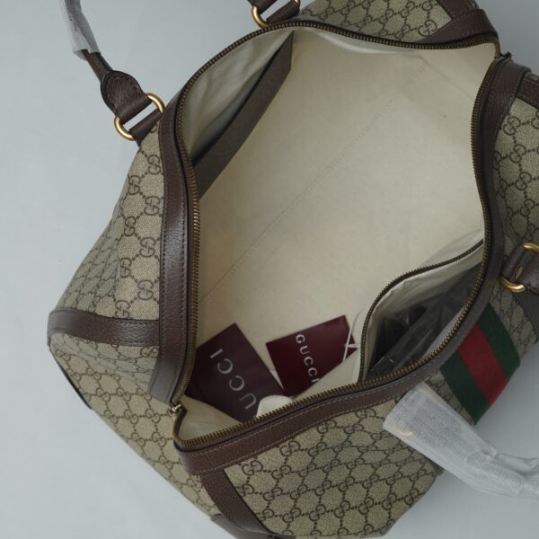 Gucci Ophidia Medium GG Supreme Monogram Canvas Duffle Bag with Web Stripe
