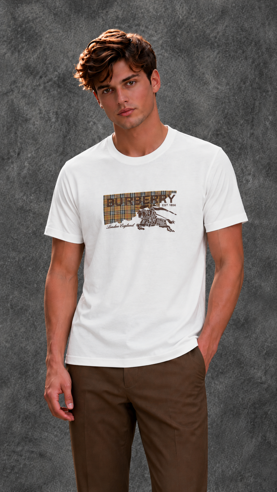Burberry Men's Knight Stamp Half Sleeve White T-Shirt
