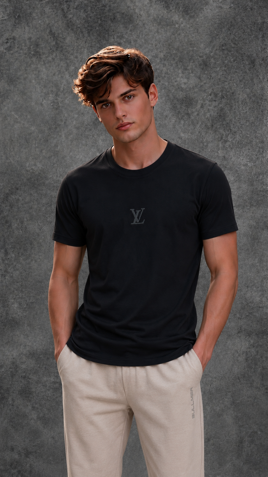 Louis Vuitton Men's Logo Half Sleeve Black T-Shirt