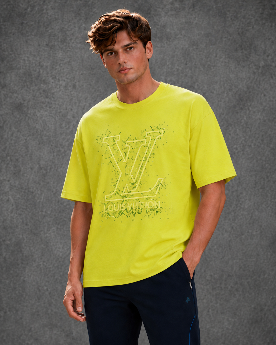 Louis Vuitton Men's Logo Half Sleeve Yellow T-Shirt