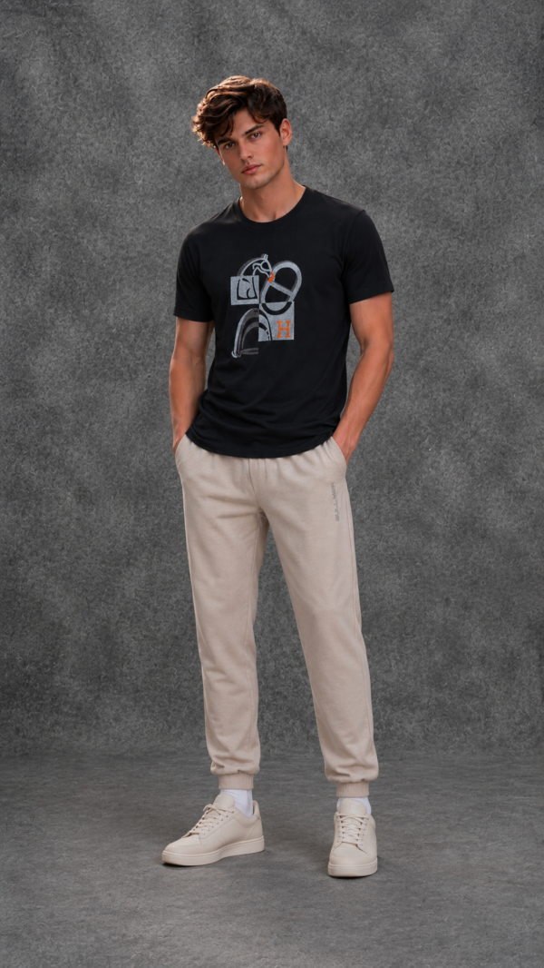 Hermès Men's Logo Half Sleeve Black T-Shirt