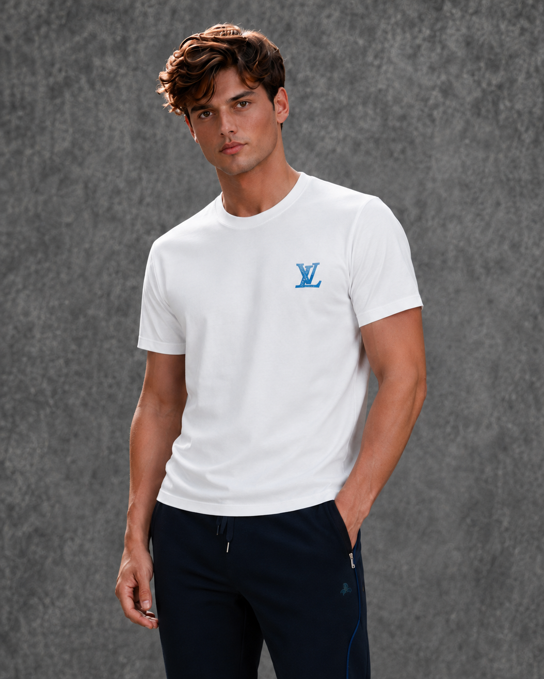 Louis Vuitton Men's Logo Half Sleeve White T-Shirt