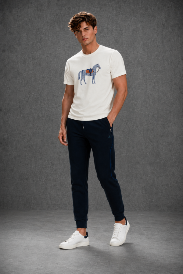 Hermès Men's Logo Half Sleeve White T-Shirt