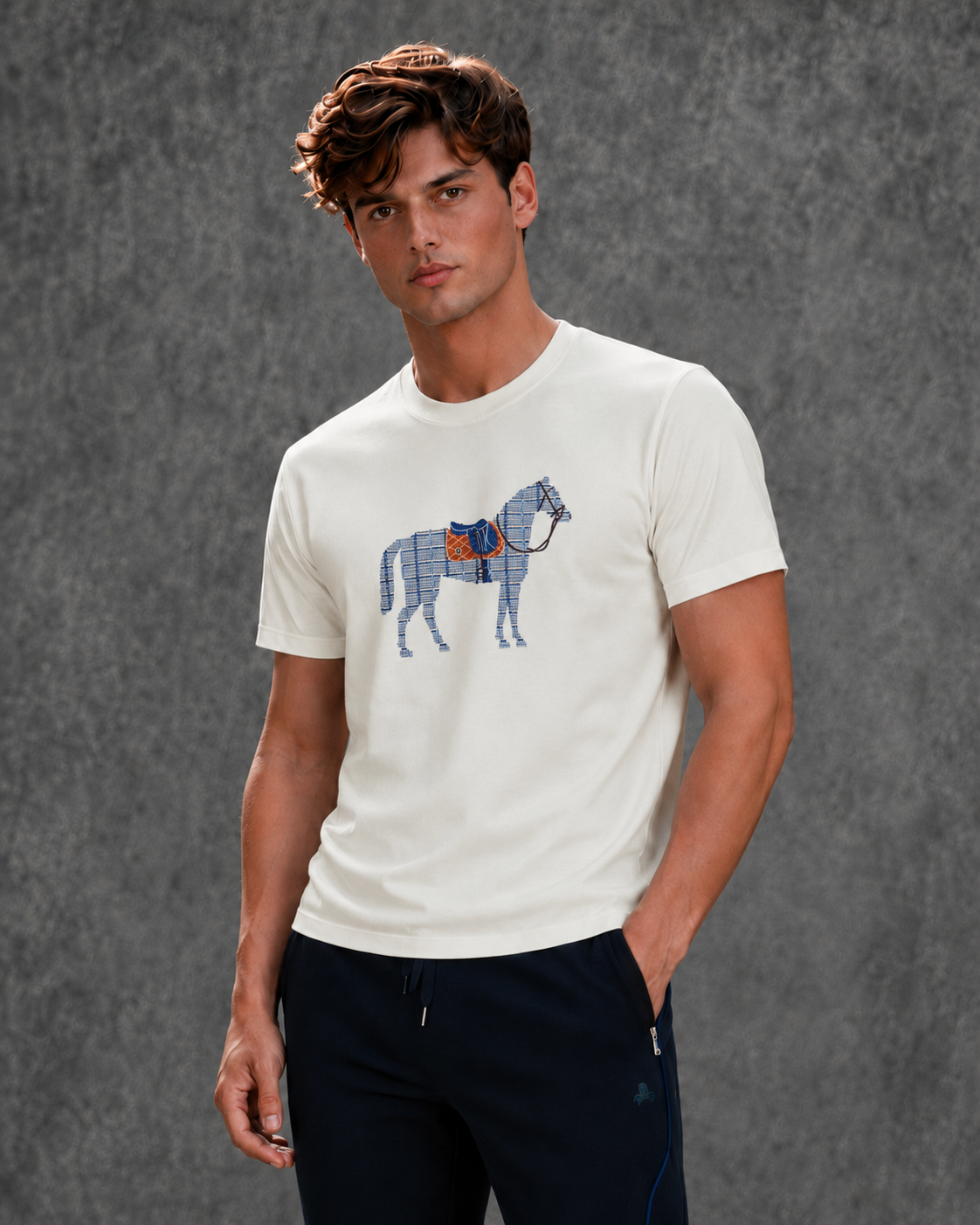 Hermès Men's Logo Half Sleeve White T-Shirt