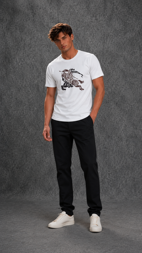 Burberry Men's Knight Stamp Half Sleeve White T-Shirt
