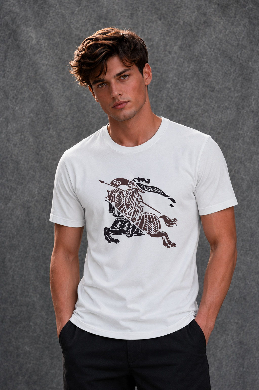 Burberry Men's Knight Stamp Half Sleeve White T-Shirt