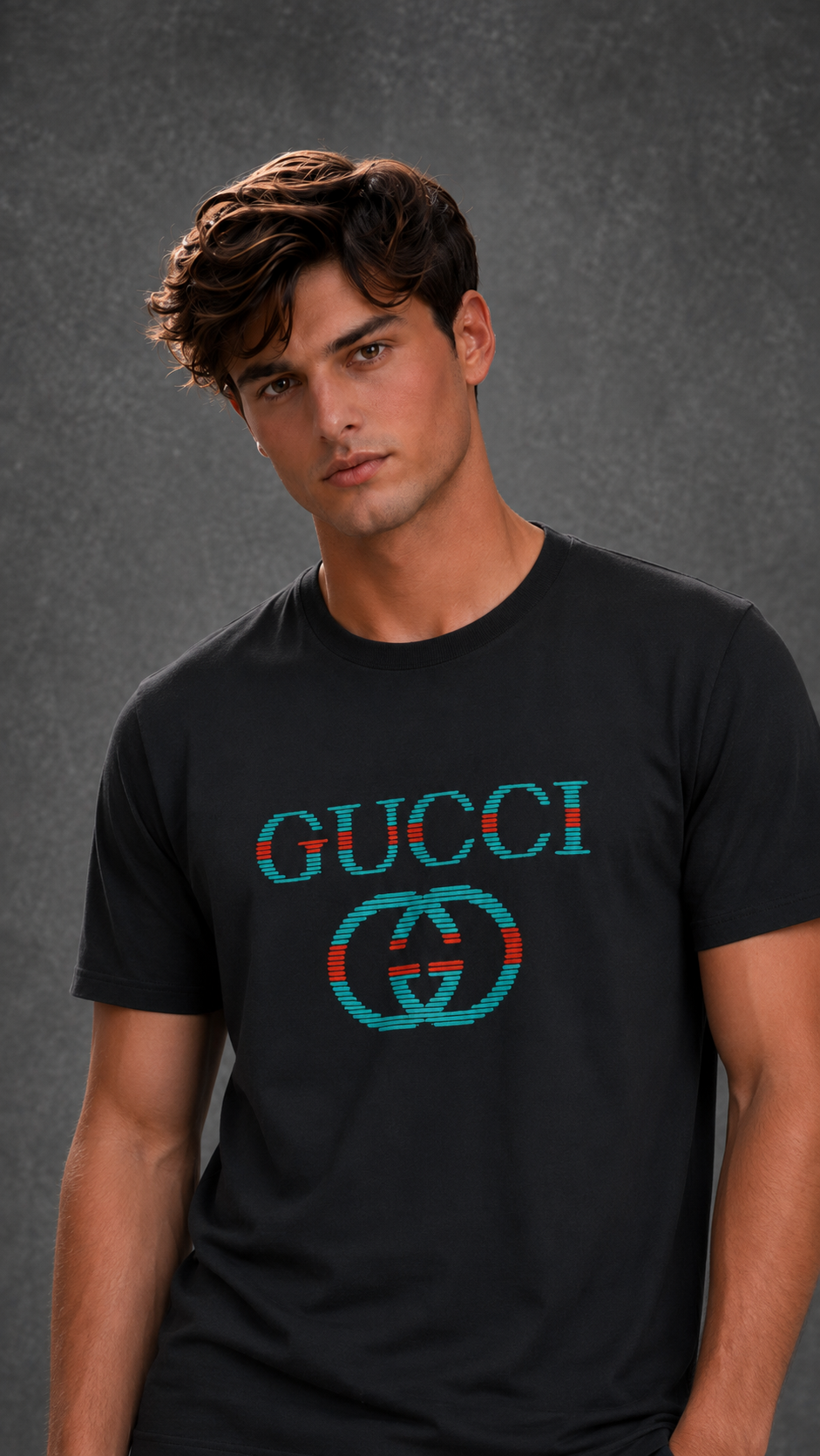 Gucci Men's Logo Half Sleeve Black T-Shirt
