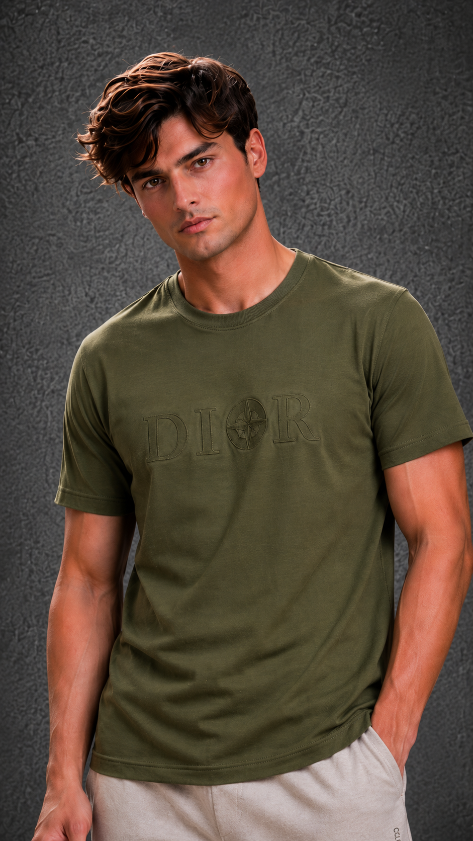 Dior Men's Logo Half Sleeve Green T-Shirt