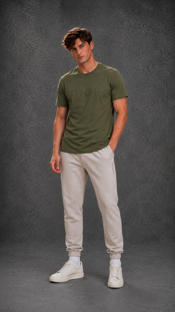Dior Men's Logo Half Sleeve Green T-Shirt