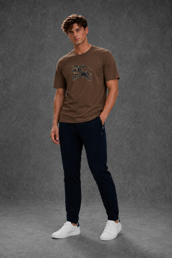 Burberry Men's Knight Stamp Half Sleeve Brown T-Shirt