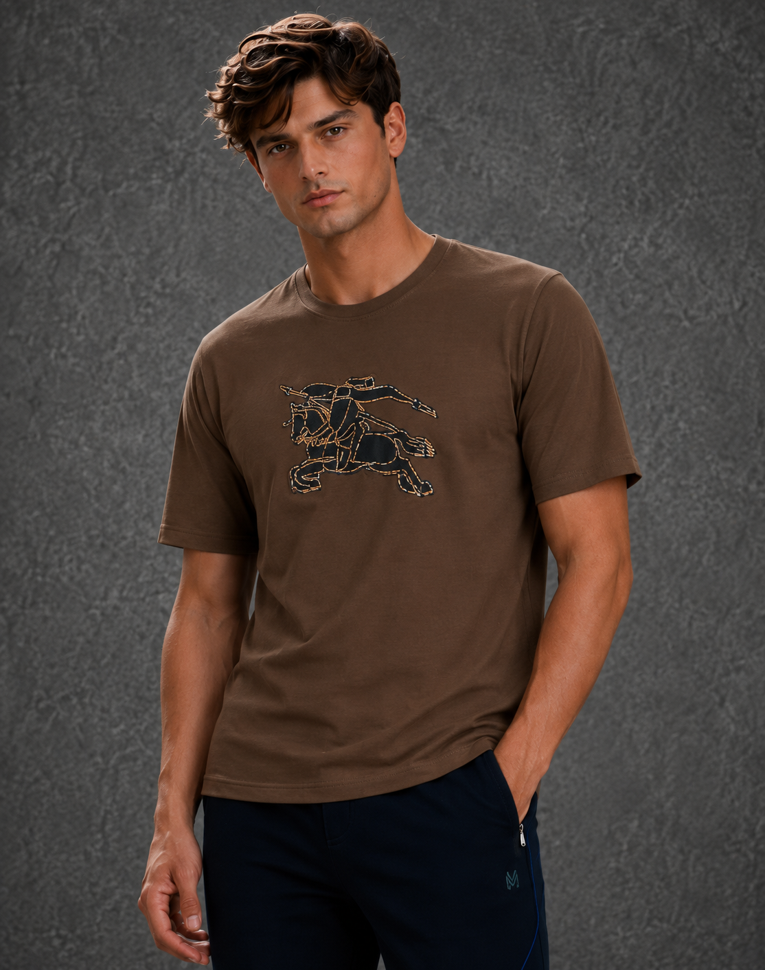 Burberry Men's Knight Stamp Half Sleeve Brown T-Shirt