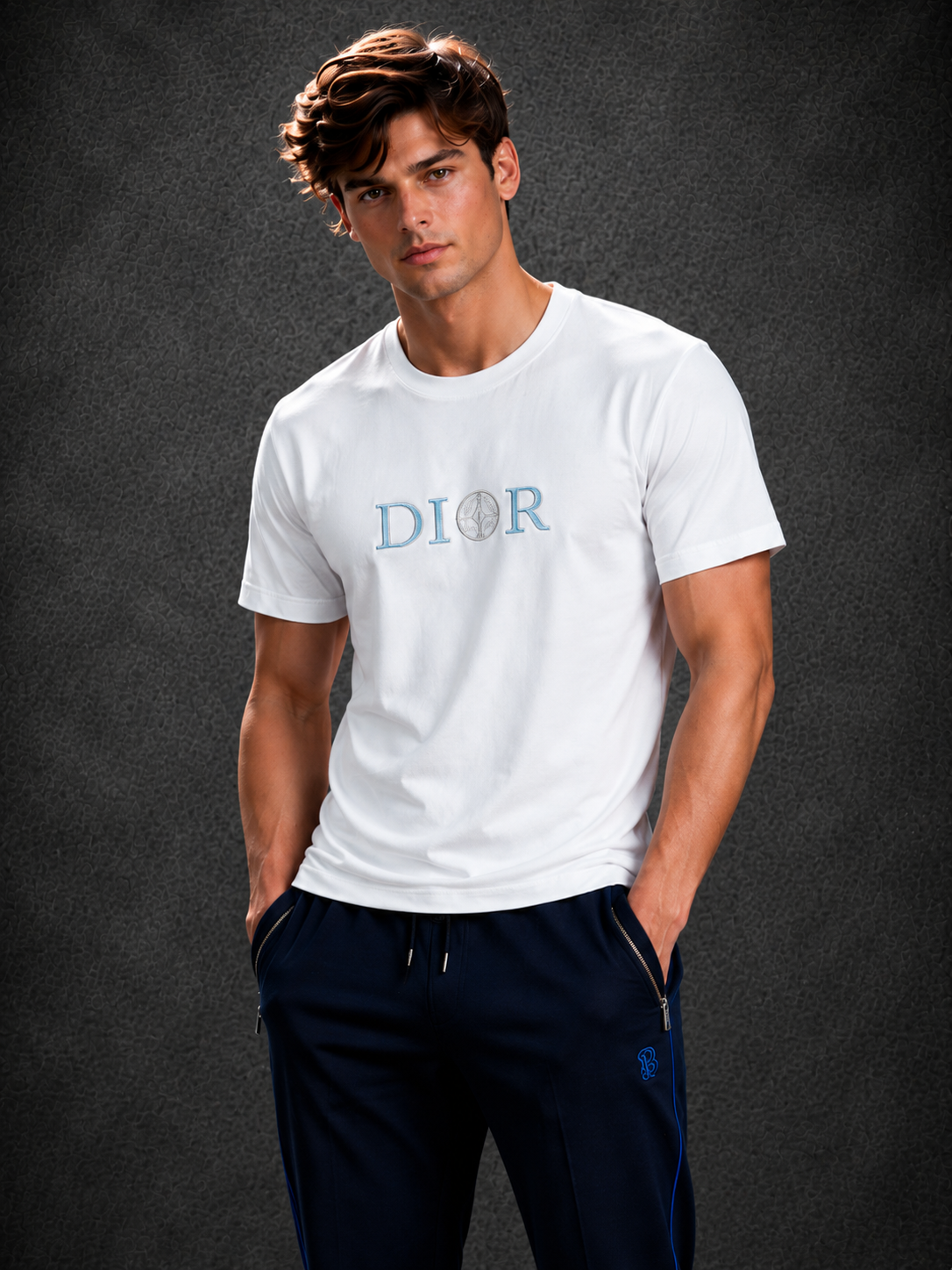 Dior Men's Logo Half Sleeve White T-Shirt
