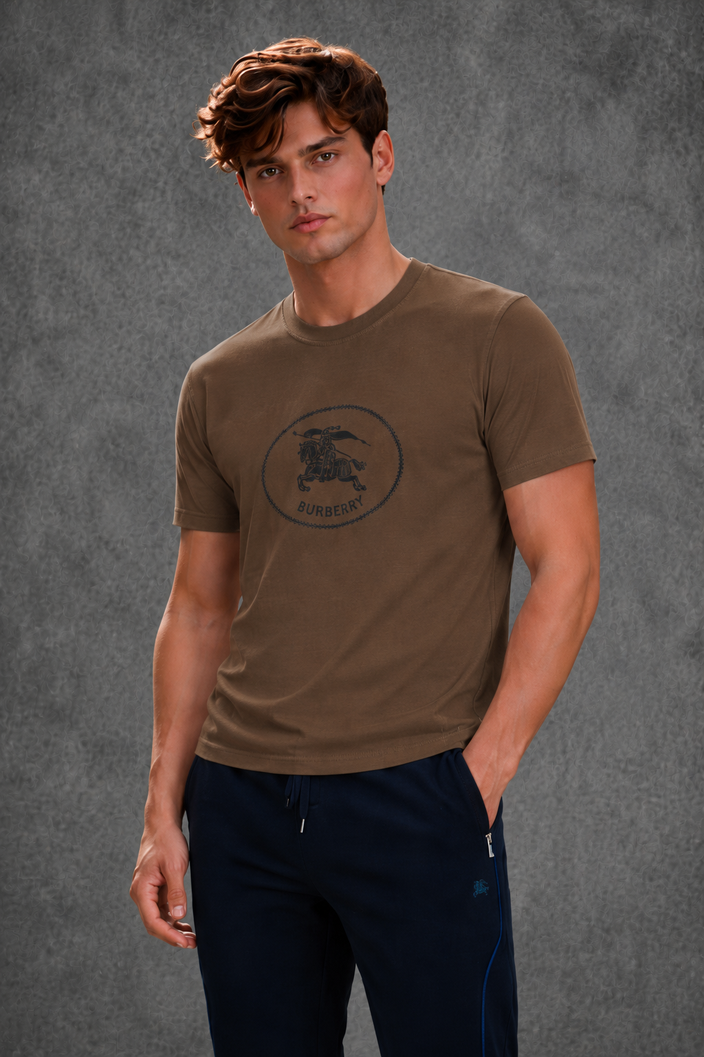 Burberry Men's Knight Stamp Half Sleeve Brown T-Shirt