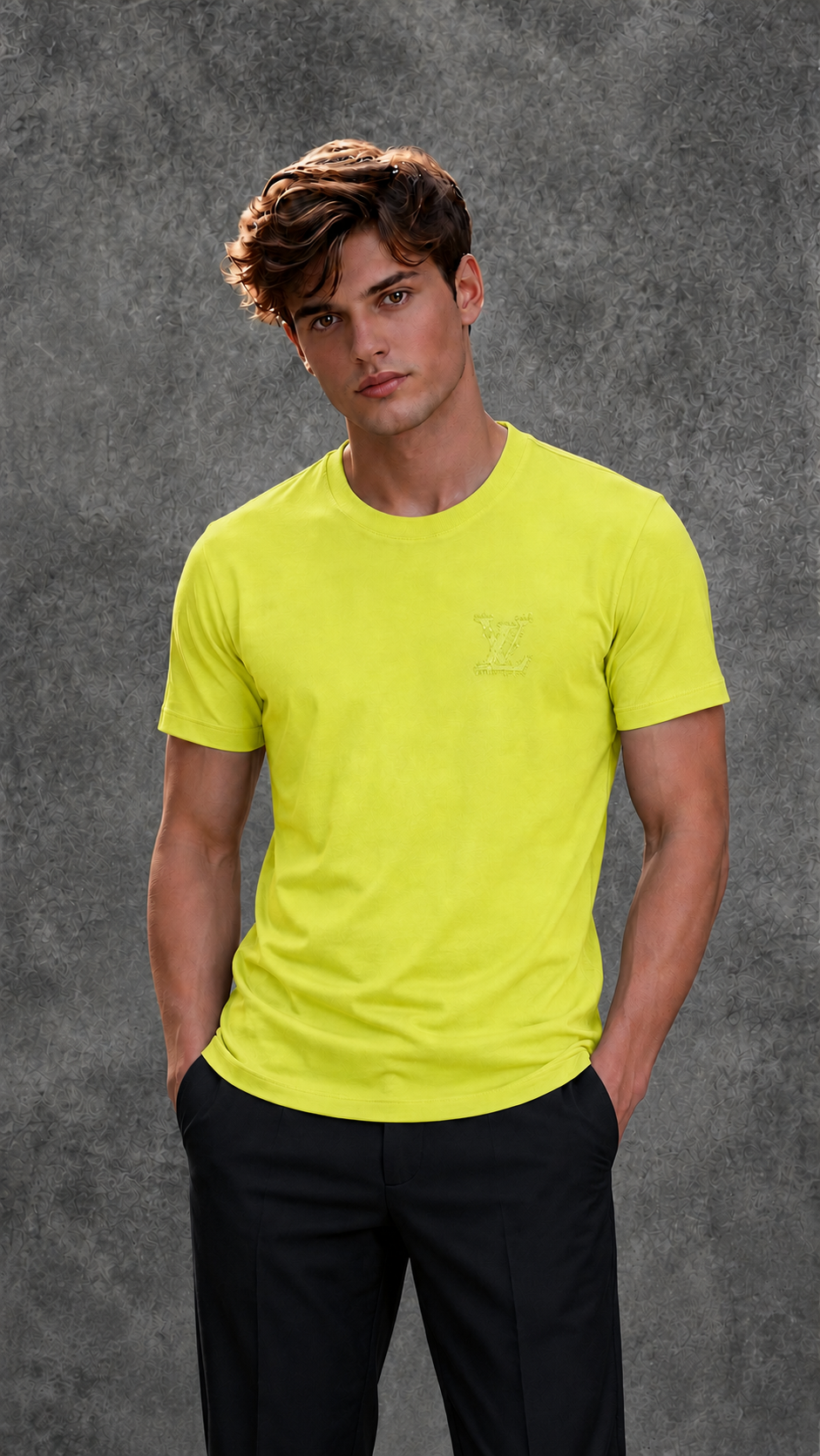 Louis Vuitton Men's Logo Half Sleeve Yellow T-Shirt