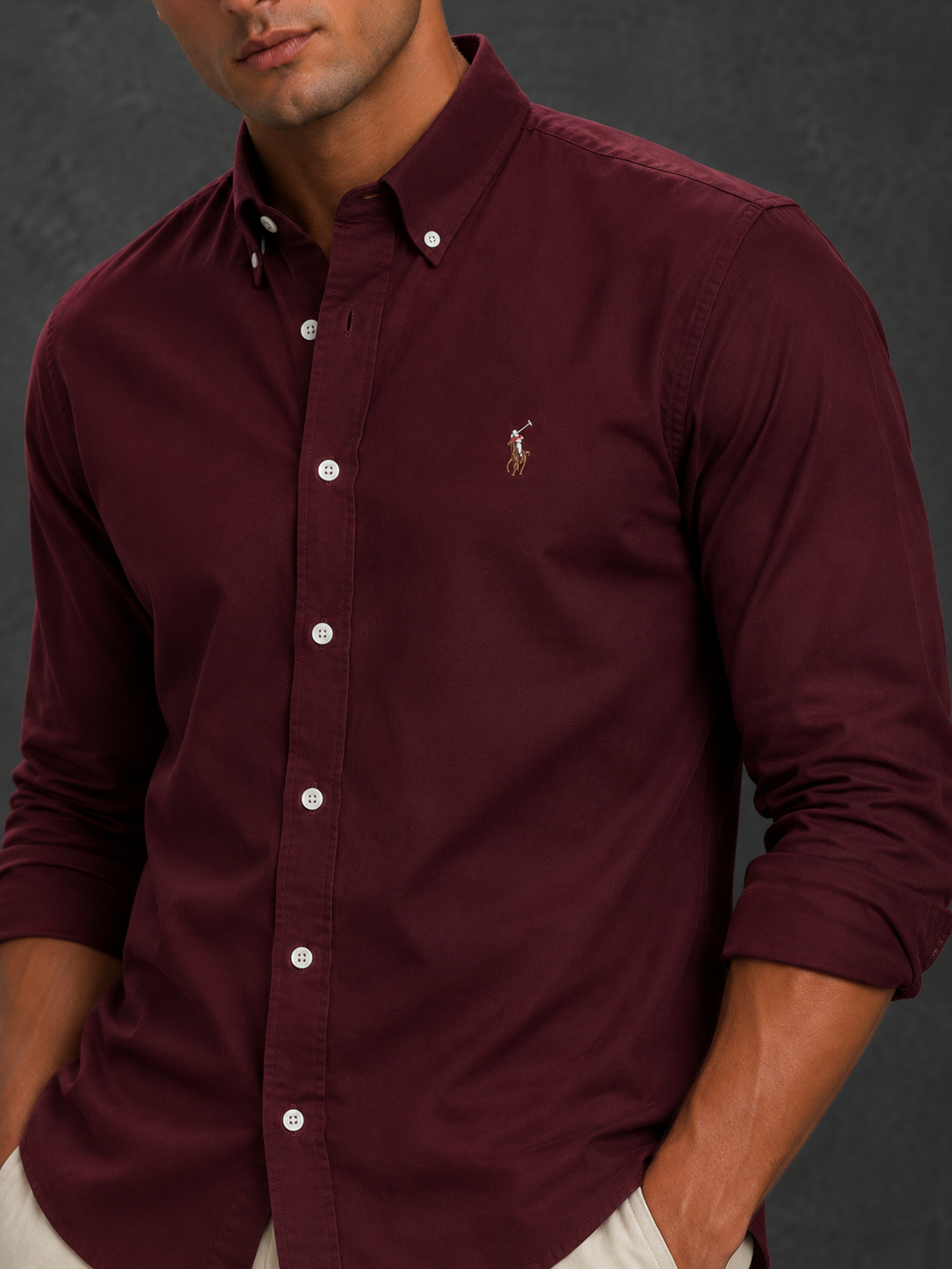 Polo Ralph Lauren Men's Custom Fit Burgundy Oxford Cotton Shirt