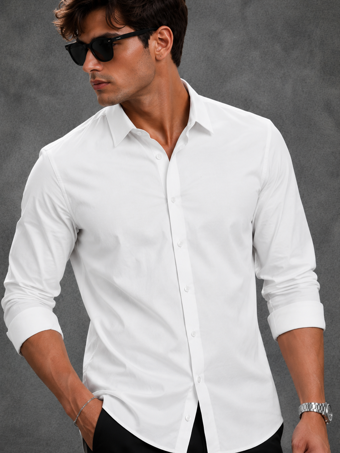 Lusso Milano Men's Regular-Fit White Long-Sleeve Plain Shirt