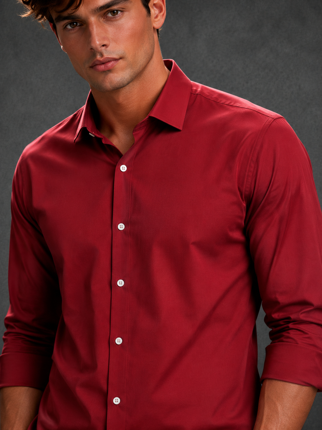 Lusso Milano Men's Regular-Fit Red Long-Sleeve Plain Shirt