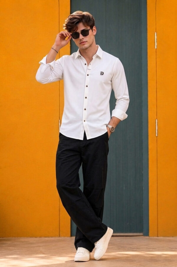 Christian Dior Men’s White Long-Sleeve Shirt with Contrast Buttons