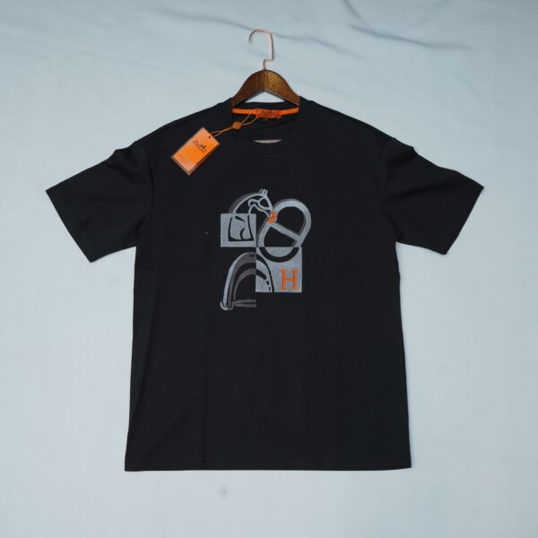 Hermès Men's Logo Half Sleeve Black T-Shirt