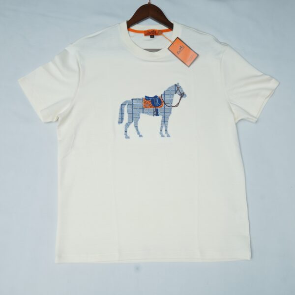 Hermès Men's Logo Half Sleeve White T-Shirt