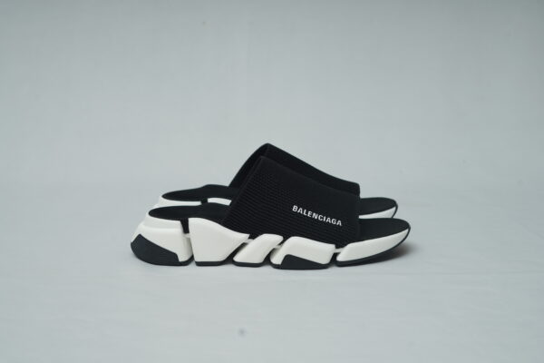 Balenciaga Speed Knit Slides – Black and White Two-Tone Segmented Sole Sandals