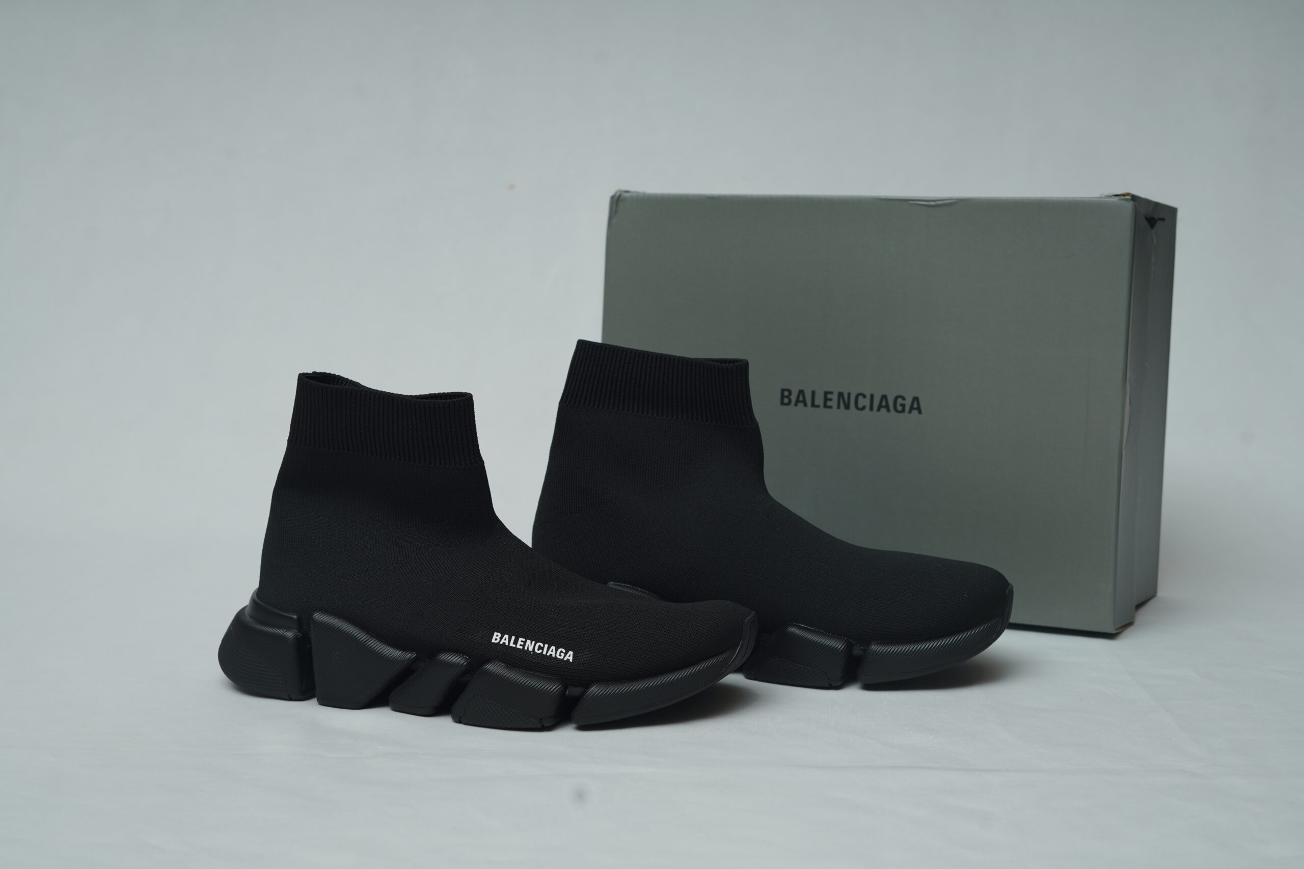 Balenciaga Speed 2.0 Knit Trainer – Triple Black Segmented Sole Sock Shoes
