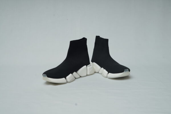 Balenciaga Speed 2.0 Knit Trainer – Black and White Two-Tone Segmented Sole Sock Shoes