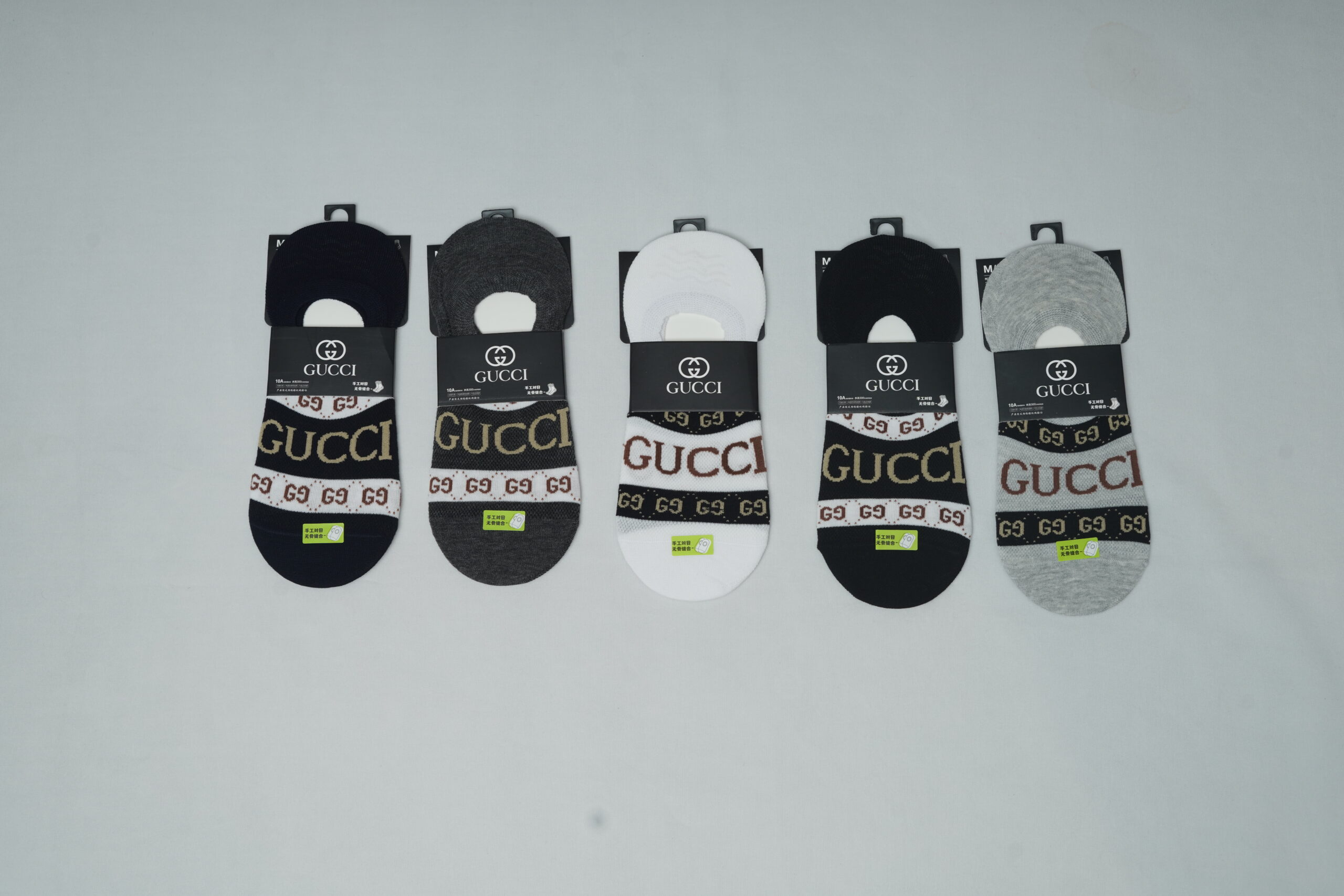 Gucci Premium Invisible Cotton Loafer Socks - Varsity Text Edition (5-Pair Pack)